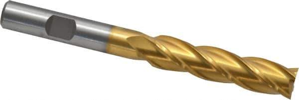 Cleveland - 7/16", 1-3/4" LOC, 3/8" Shank Diam, 3-3/4" OAL, 4 Flute, Cobalt Square End Mill - Single End, TiN Finish, Spiral Flute, 30° Helix, Centercutting, Right Hand Cut, Right Hand Flute, Series HGC-4C - Eagle Tool & Supply