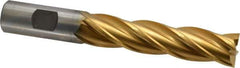 Cleveland - 3/4", 3" LOC, 3/4" Shank Diam, 5-1/4" OAL, 4 Flute, Cobalt Square End Mill - Single End, TiN Finish, Spiral Flute, 30° Helix, Centercutting, Right Hand Cut, Right Hand Flute, Series HGC-4C - Eagle Tool & Supply
