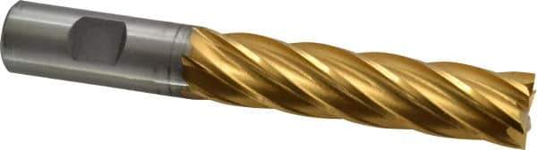 Cleveland - 3/4", 3" LOC, 3/4" Shank Diam, 5-1/4" OAL, 6 Flute, Cobalt Square End Mill - Single End, TiN Finish, Spiral Flute, 30° Helix, Centercutting, Right Hand Cut, Right Hand Flute, Series HGC-4C - Eagle Tool & Supply