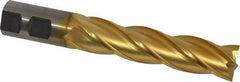Cleveland - 7/8", 3-1/2" LOC, 7/8" Shank Diam, 5-3/4" OAL, 4 Flute, Cobalt Square End Mill - Single End, TiN Finish, Spiral Flute, 30° Helix, Centercutting, Right Hand Cut, Right Hand Flute, Series HGC-4C - Eagle Tool & Supply
