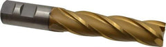Cleveland - 1", 4" LOC, 1" Shank Diam, 6-1/2" OAL, 4 Flute, Cobalt Square End Mill - Single End, TiN Finish, Spiral Flute, 30° Helix, Centercutting, Right Hand Cut, Right Hand Flute, Series HGC-4C - Eagle Tool & Supply