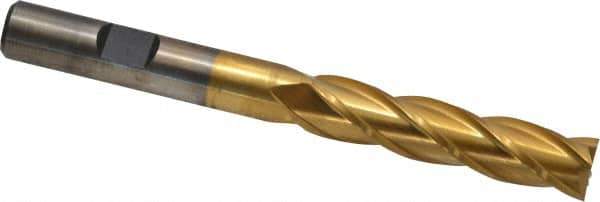 Cleveland - 13/32", 1-3/4" LOC, 3/8" Shank Diam, 3-3/4" OAL, 4 Flute, Cobalt Square End Mill - Single End, TiN Finish, Spiral Flute, 30° Helix, Centercutting, Right Hand Cut, Right Hand Flute, Series HGC-4C - Eagle Tool & Supply