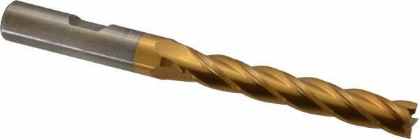 Cleveland - 5/16", 2" LOC, 3/8" Shank Diam, 3-1/4" OAL, 4 Flute, Cobalt Square End Mill - Single End, TiN Finish, Spiral Flute, 30° Helix, Centercutting, Right Hand Cut, Right Hand Flute, Series HGC-4C - Eagle Tool & Supply
