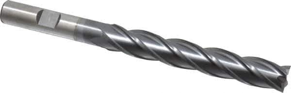 Cleveland - 7/16", 2" LOC, 3/8" Shank Diam, 4-1/2" OAL, 4 Flute, Cobalt Square End Mill - Single End, TiCN Finish, Spiral Flute, 30° Helix, Centercutting, Right Hand Cut, Right Hand Flute, Series HGC-4C - Eagle Tool & Supply
