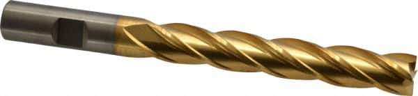Cleveland - 1/2", 3" LOC, 1/2" Shank Diam, 5" OAL, 4 Flute, Cobalt Square End Mill - Single End, TiN Finish, Spiral Flute, 30° Helix, Centercutting, Right Hand Cut, Right Hand Flute, Series HGC-4C - Eagle Tool & Supply