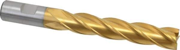 Cleveland - 3/4", 4" LOC, 3/4" Shank Diam, 6-1/4" OAL, 4 Flute, Cobalt Square End Mill - Single End, TiN Finish, Spiral Flute, 30° Helix, Centercutting, Right Hand Cut, Right Hand Flute, Series HGC-4C - Eagle Tool & Supply