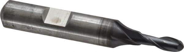 Cleveland - 3/16" Diam, 1/2" LOC, 2 Flute Cobalt Ball End Mill - TiCN Finish, Single End, 2-3/8" OAL, 3/8" Shank Diam, Spiral Flute - Eagle Tool & Supply