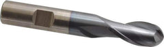 Cleveland - 1/2" Diam, 1" LOC, 2 Flute Cobalt Ball End Mill - TiCN Finish, Single End, 3-1/4" OAL, 1/2" Shank Diam, Spiral Flute - Eagle Tool & Supply