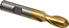 Cleveland - 1/2" Diam, 1" LOC, 2 Flute Cobalt Ball End Mill - TiN Finish, Single End, 3-1/4" OAL, 1/2" Shank Diam, Spiral Flute - Eagle Tool & Supply