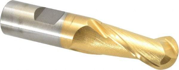 Cleveland - 3/4" Diam, 1-5/8" LOC, 2 Flute Cobalt Ball End Mill - TiN Finish, Single End, 3-7/8" OAL, 3/4" Shank Diam, Spiral Flute - Eagle Tool & Supply