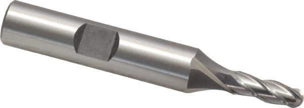 Cleveland - 3/16" Diam, 1/2" LOC, 4 Flute Cobalt Ball End Mill - Uncoated, Single End, 2-3/8" OAL, 3/8" Shank Diam, Spiral Flute - Eagle Tool & Supply