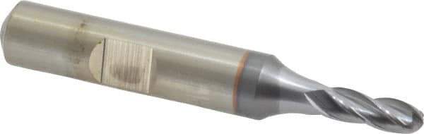 Cleveland - 3/16" Diam, 1/2" LOC, 4 Flute Cobalt Ball End Mill - TiCN Finish, Single End, 2-3/8" OAL, 3/8" Shank Diam, Spiral Flute - Eagle Tool & Supply
