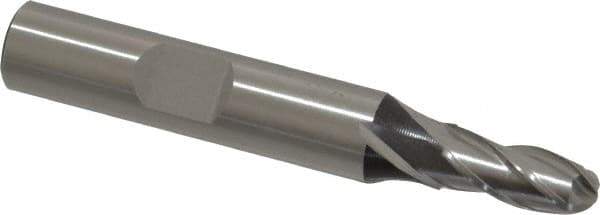 Cleveland - 1/4" Diam, 5/8" LOC, 4 Flute Cobalt Ball End Mill - Uncoated, Single End, 2-7/16" OAL, 3/8" Shank Diam, Spiral Flute - Eagle Tool & Supply
