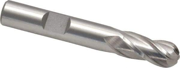 Cleveland - 3/8" Diam, 3/4" LOC, 4 Flute Cobalt Ball End Mill - Uncoated, Single End, 2-1/2" OAL, 3/8" Shank Diam, Spiral Flute - Eagle Tool & Supply