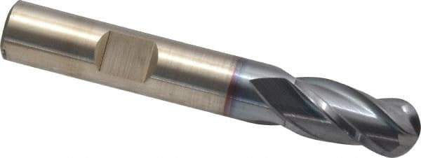 Cleveland - 3/8" Diam, 3/4" LOC, 4 Flute Cobalt Ball End Mill - TiCN Finish, Single End, 2-1/2" OAL, 3/8" Shank Diam, Spiral Flute - Eagle Tool & Supply