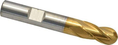 Cleveland - 3/8" Diam, 3/4" LOC, 4 Flute Cobalt Ball End Mill - TiN Finish, Single End, 2-1/2" OAL, 3/8" Shank Diam, Spiral Flute - Eagle Tool & Supply