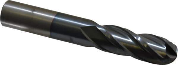 Cleveland - 1/2" Diam, 1-1/4" LOC, 4 Flute Cobalt Ball End Mill - TiCN Finish, Single End, 3-1/4" OAL, 1/2" Shank Diam, Spiral Flute - Eagle Tool & Supply