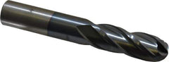 Cleveland - 1/2" Diam, 1-1/4" LOC, 4 Flute Cobalt Ball End Mill - TiCN Finish, Single End, 3-1/4" OAL, 1/2" Shank Diam, Spiral Flute - Eagle Tool & Supply
