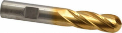 Cleveland - 1/2" Diam, 1-1/4" LOC, 4 Flute Cobalt Ball End Mill - TiN Finish, Single End, 3-1/4" OAL, 1/2" Shank Diam, Spiral Flute - Eagle Tool & Supply
