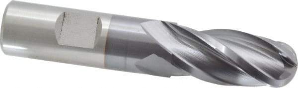 Cleveland - 3/4" Diam, 1-5/8" LOC, 4 Flute Cobalt Ball End Mill - TiCN Finish, Single End, 3-7/8" OAL, 3/4" Shank Diam, Spiral Flute - Eagle Tool & Supply