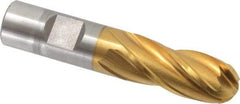 Cleveland - 3/4" Diam, 1-5/8" LOC, 4 Flute Cobalt Ball End Mill - TiN Finish, Single End, 3-7/8" OAL, 3/4" Shank Diam, Spiral Flute - Eagle Tool & Supply