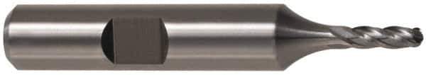 Cleveland - 1/4" Diam, 5/8" LOC, 4 Flute Cobalt Ball End Mill - TiN Finish, Single End, 2-7/16" OAL, 3/8" Shank Diam, Spiral Flute - Eagle Tool & Supply