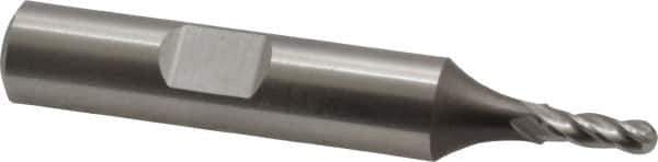 Cleveland - 1/8" Diam, 3/8" LOC, 4 Flute Cobalt Ball End Mill - Uncoated, Single End, 2-5/16" OAL, 3/8" Shank Diam, Spiral Flute - Eagle Tool & Supply