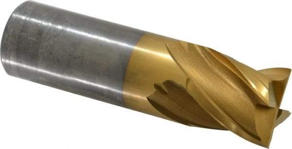Cleveland - 7/8", 31.75mm LOC, 7/8" Shank Diam, 3-1/8" OAL, 4 Flute, Powdered Metal Square End Mill - Single End, TiN Finish, Spiral Flute, 37° Helix, Centercutting, Right Hand Cut, Right Hand Flute, Series PM-4 - Eagle Tool & Supply