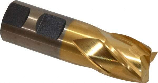 Cleveland - 1", 1" LOC, 1" Shank Diam, 3-1/2" OAL, 4 Flute, Powdered Metal Square End Mill - Single End, TiN Finish, Spiral Flute, 37° Helix, Centercutting, Right Hand Cut, Right Hand Flute, Series PM-4 - Eagle Tool & Supply