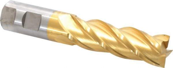 Cleveland - 1", 50.8mm LOC, 1" Shank Diam, 5-1/2" OAL, 4 Flute, Powdered Metal Square End Mill - Single End, TiN Finish, Spiral Flute, 37° Helix, Centercutting, Right Hand Cut, Right Hand Flute, Series PM-4 - Eagle Tool & Supply