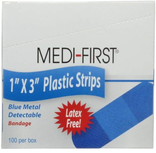 Medique - 3" Long x 1" Wide, General Purpose Self-Adhesive Bandage - Blue, Plastic Bandage, Metal Detectable - Eagle Tool & Supply