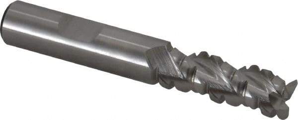 Cleveland - 1/2" Diam, Coarse Pitch, 1-1/4" LOC, 3 Flute Powdered Metal Corner Radius Roughing End Mill - Uncoated, 3-1/4" OAL, 1/2" Shank Diam, Single End, Centercutting, 42° Helix - Eagle Tool & Supply