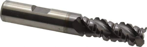 Cleveland - 1/2" Diam, Coarse Pitch, 1-1/4" LOC, 3 Flute Powdered Metal Corner Radius Roughing End Mill - TiCN Finish, 3-1/4" OAL, 1/2" Shank Diam, Single End, Centercutting, 42° Helix - Eagle Tool & Supply