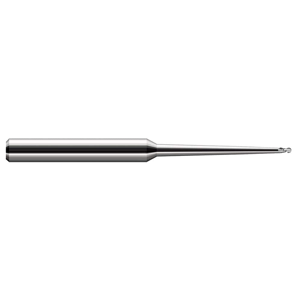 Ball End Mill: 0.125″ Dia, 0.188″ LOC, 4 Flute, Solid Carbide 4″ OAL, 1/4″ Shank Dia, 30 ° Helix, Uncoated, Single End