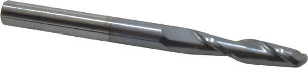 OSG - 1/4" Diam, 1-1/8" LOC, 2 Flute Solid Carbide Ball End Mill - TiCN Finish, Single End, 3" OAL, 1/4" Shank Diam, Spiral Flute - Eagle Tool & Supply