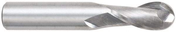 OSG - 5/16" Diam, 13/16" LOC, 2 Flute Solid Carbide Ball End Mill - TiCN Finish, Single End, 2-1/2" OAL, 5/16" Shank Diam, Spiral Flute - Eagle Tool & Supply