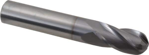OSG - 1/2" Diam, 1" LOC, 4 Flute Solid Carbide Ball End Mill - TiCN Finish, Single End, 3" OAL, 1/2" Shank Diam, Spiral Flute - Eagle Tool & Supply