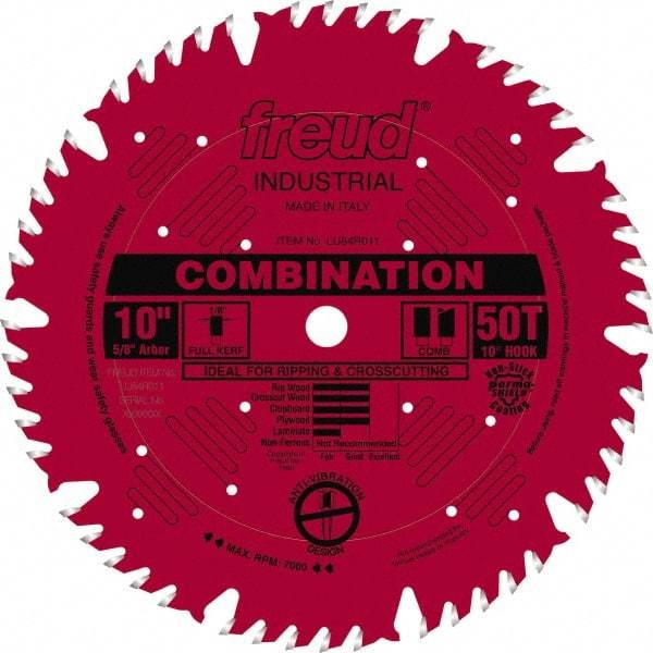 Freud - 10" Diam, 5/8" Arbor Hole Diam, 50 Tooth Wet & Dry Cut Saw Blade - Carbide-Tipped, Standard Round Arbor - Eagle Tool & Supply