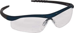 MCR Safety - Clear Lenses, Framed Safety Glasses - Anti-Fog, Scratch Resistant, Metallic Blue Polycarbonate Frame, Size Universal, Wrap Around - Eagle Tool & Supply