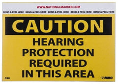 NMC - Accident Prevention Label, Header: CAUTION - Legend: Caution - Hearing Protection Required in This Area, English, Black & Yellow, 5" Long x 3" High, Sign Muscle Finish - Eagle Tool & Supply