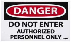 NMC - Security & Admittance Label, Header: DANGER - Legend: Danger - Do Not Enter - Authorized Personnel Only, English, Red, Black & White, 5" Long x 3" High, Sign Muscle Finish - Eagle Tool & Supply