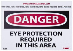 NMC - Accident Prevention Label, Header: DANGER - Legend: Danger - Eye Protection Required in This Area, English, Red, Black & White, 5" Long x 3" High, Sign Muscle Finish - Eagle Tool & Supply
