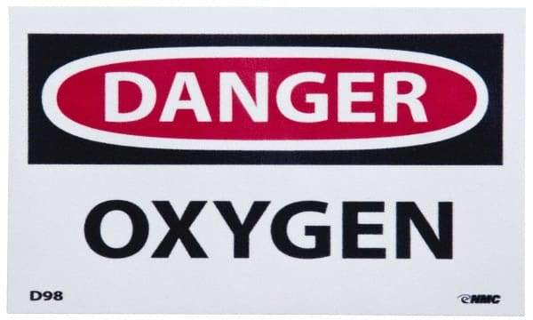 NMC - Hazardous Materials Label, Header: DANGER - Legend: Danger - Oxygen, English, Red, Black & White, 5" Long x 3" High, Sign Muscle Finish - Eagle Tool & Supply