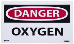 NMC - Hazardous Materials Label, Header: DANGER - Legend: Danger - Oxygen, English, Red, Black & White, 5" Long x 3" High, Sign Muscle Finish - Eagle Tool & Supply