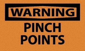 NMC - Accident Prevention Label, Header: WARNING - Legend: Warning - Pinch Points, English, Black & Orange, 5" Long x 3" High, Sign Muscle Finish - Eagle Tool & Supply