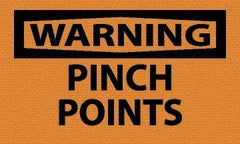 NMC - Accident Prevention Label, Header: WARNING - Legend: Warning - Pinch Points, English, Black & Orange, 5" Long x 3" High, Sign Muscle Finish - Eagle Tool & Supply