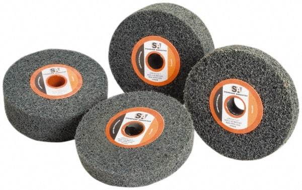 Standard Abrasives - 3" Diam, 1/4" Face Width, 1/4" Center Hole, Medium Grade, Silicon Carbide Deburring Wheel - Unitized, Soft Density 5 Grade, 12,000 RPM - Eagle Tool & Supply