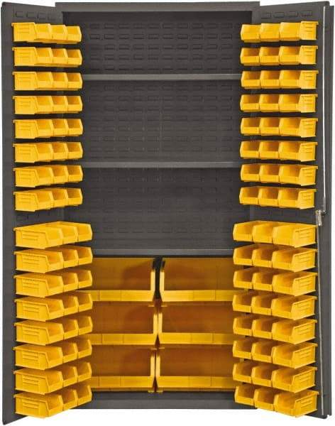 Durham - 3 Shelf 102 Bin Storage Cabinet - Steel, 36" Wide x 24" Deep x 72" High, Gray - Eagle Tool & Supply