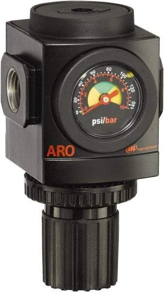 ARO/Ingersoll-Rand - 1 NPT Port, 290 CFM, Aluminum Heavy-Duty Regulator - 0 to 140 psi Range, 250 Max psi Supply Pressure, 1/8" Gauge Port Thread, 4.091" Wide x 7.223" High - Eagle Tool & Supply