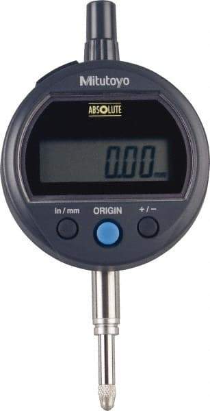 Mitutoyo - 0 to 12.7mm Range, 0.0005" Graduation, Electronic Drop Indicator - Flat Back, Accurate to 0.001", English & Metric System, LCD Display - Eagle Tool & Supply